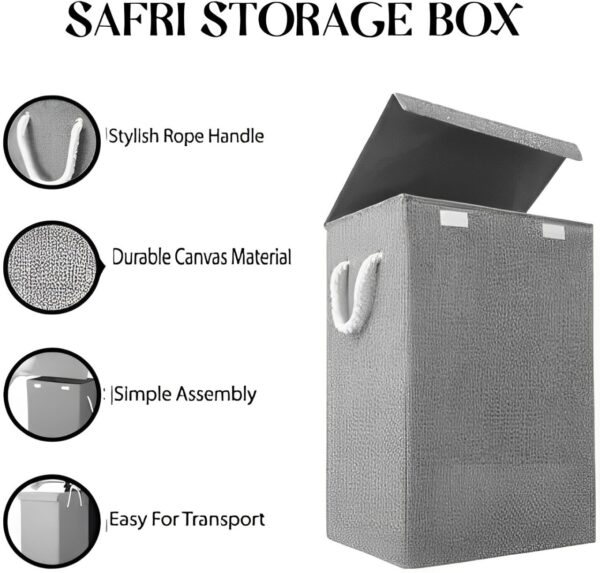 90L Large Collapsible Laundry Basket with Lid Laundry Hamper Basket with Handles - Image 2