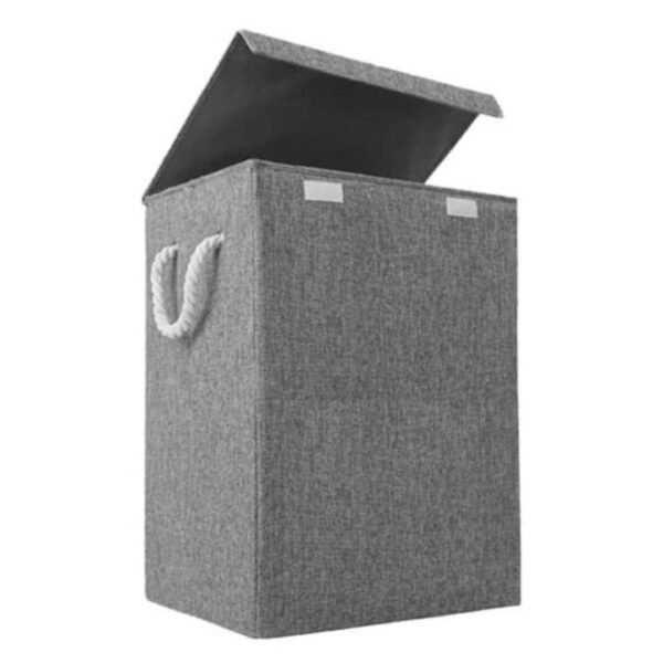 Fold Bin Laundry Hamper with Lid | Sectioned Laundry Basket for Bedroom & Bathroom | Collapsible Storage Bin with Cover | Single, Dark Grey (Copy) (Copy)