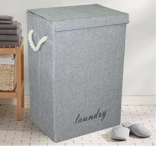 Fabric Laundry Basket Hamper Lid & Handle Ideal for Clothes Storage Box & Square Baskit Bins Cloth Organizer Cubes Organizer with Handles Jewelry And Makeup Storage Box with Dual Handles