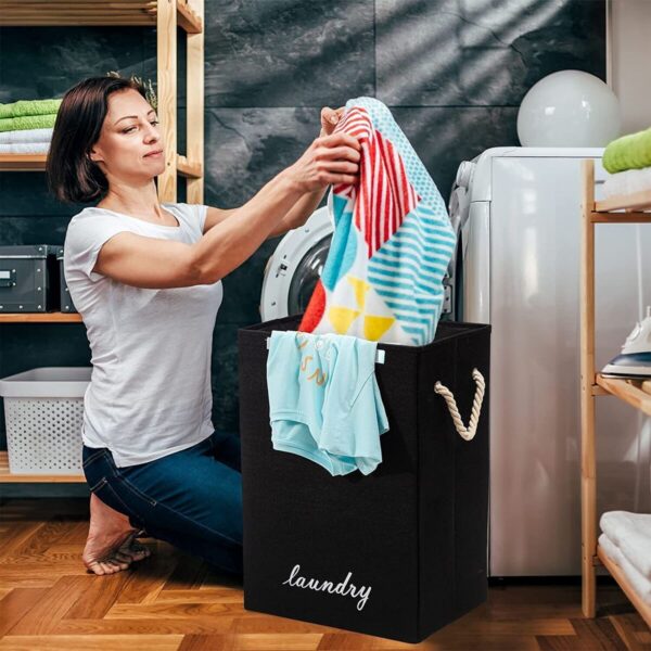 Fabric Laundry Basket Hamper Lid & Handle Ideal for Clothes Storage Box & Square Baskit Bins Cloth Organizer Cubes Organizer with Handles Jewelry And Makeup Storage Box with Dual Handles - Image 3