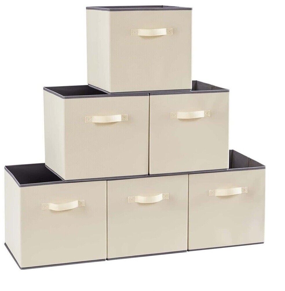 Pack of 5 Foldable Fabric Storage Box & Square Baskit Bins Cloth Organizer Cubes Organizer with Handles Jwellary And Makeup Storage Box with Dual Handles - Image 7